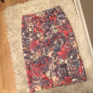 Halogen blue & white striped skirt wfloral overlay